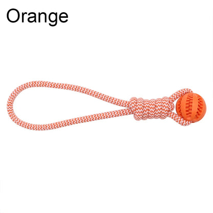 Pet Tooth Cleaning Pet Ball Toy with Rope Rubber Leaking Balls
