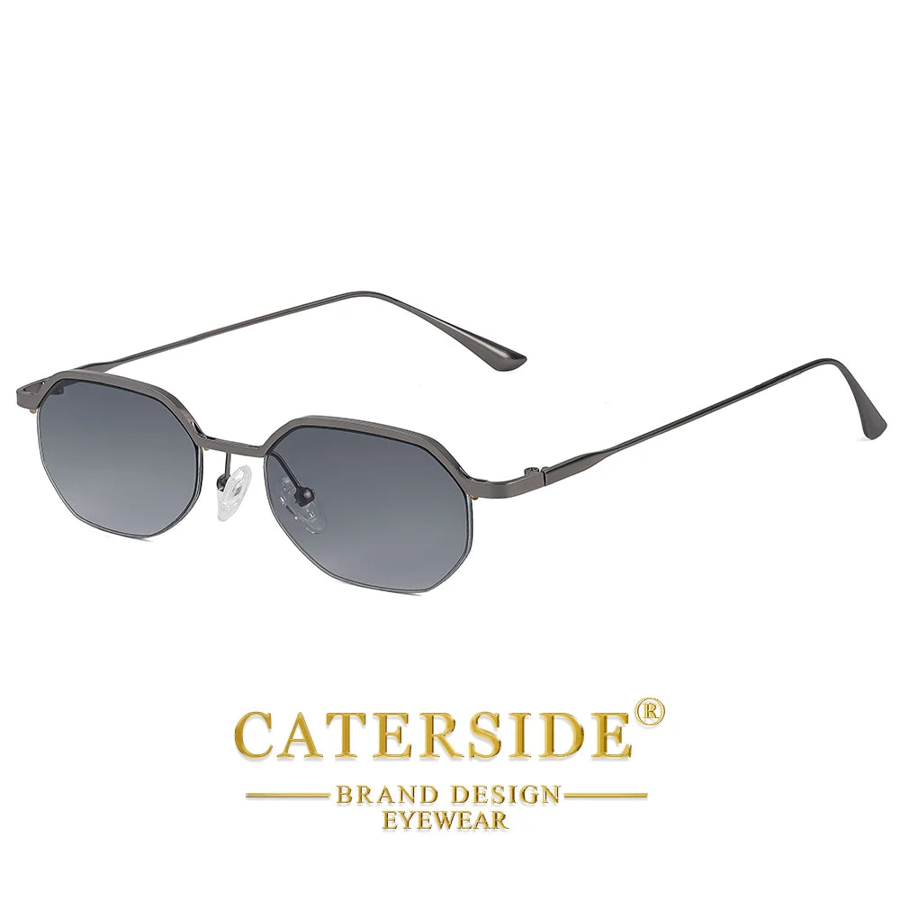 Retro Polygon Sunglasses Men Metal Semi Rimless