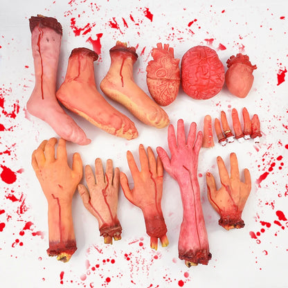 Horror Halloween Party Props Scary Bloody Fake Hand Finger Leg Foot Heart