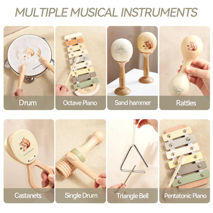 Montessori Wooden Toy Multicolor Xylophone Bell Beads