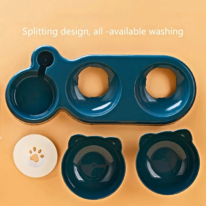 Pet Bowls With Water Feeder 3 In 1 Ear Design Tilted Food Bowl Set