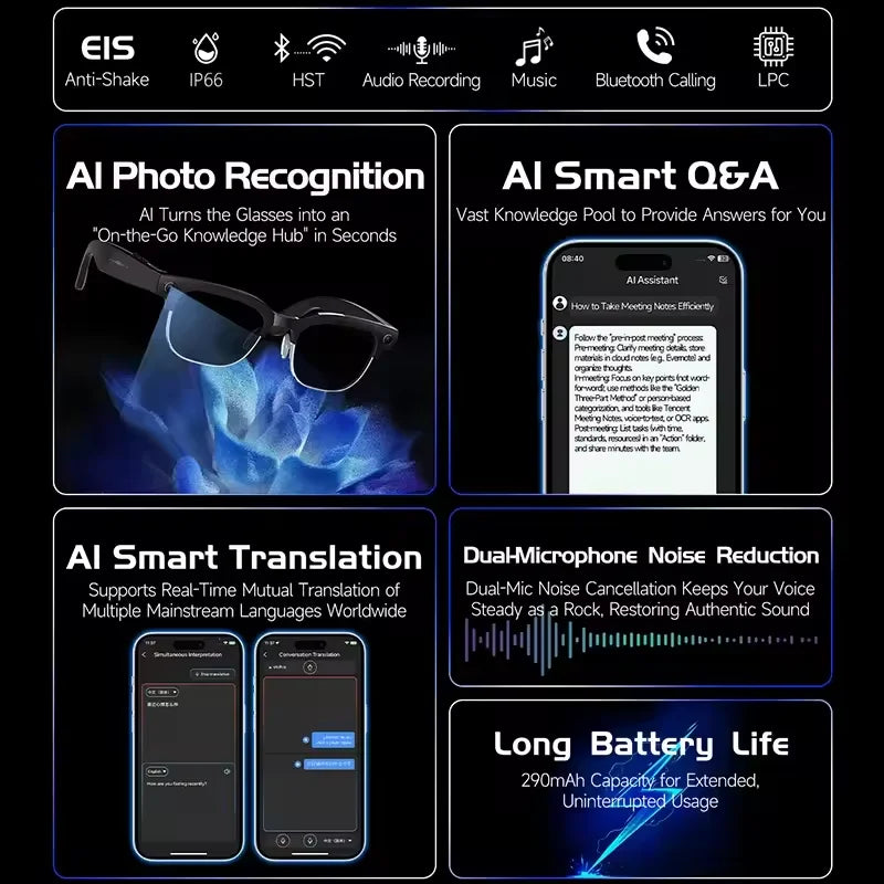 New AI Smart Glasses 120+Language Translation 800W Pixel