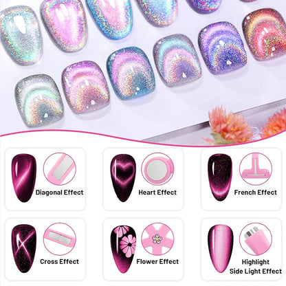 8-in-1 Cat Eye Nail Magnet Set Pink Multifunctional