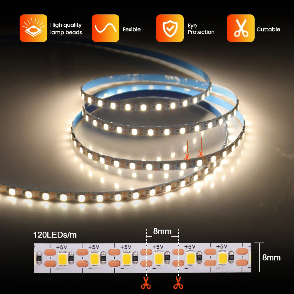 3MM 5MM 8MM Width DC 5V LED Strip 2835 120LEDs