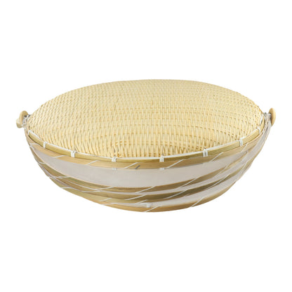 Handmade Bamboo Basket With Net Mesh Cover Kitchen Bread