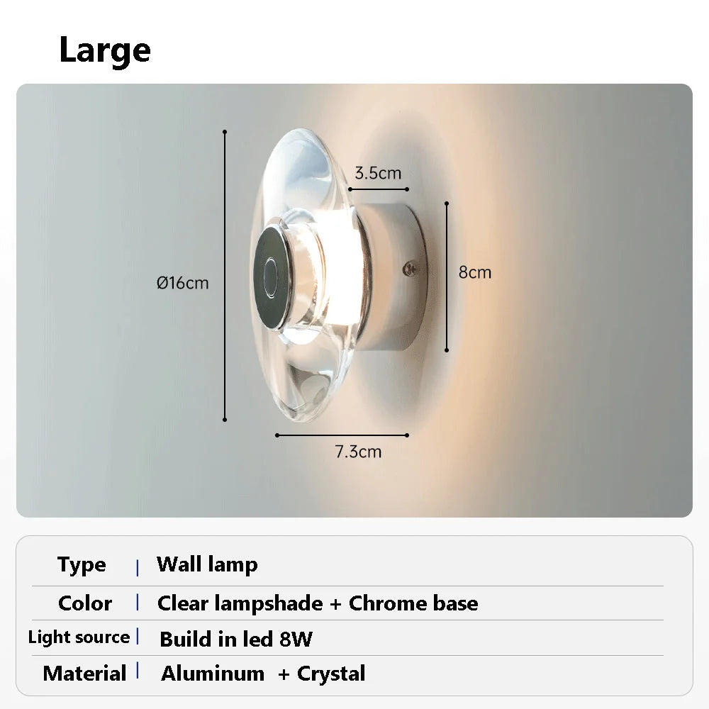 Modern Round Crystal Bedside Lamp Bedroom Living Room