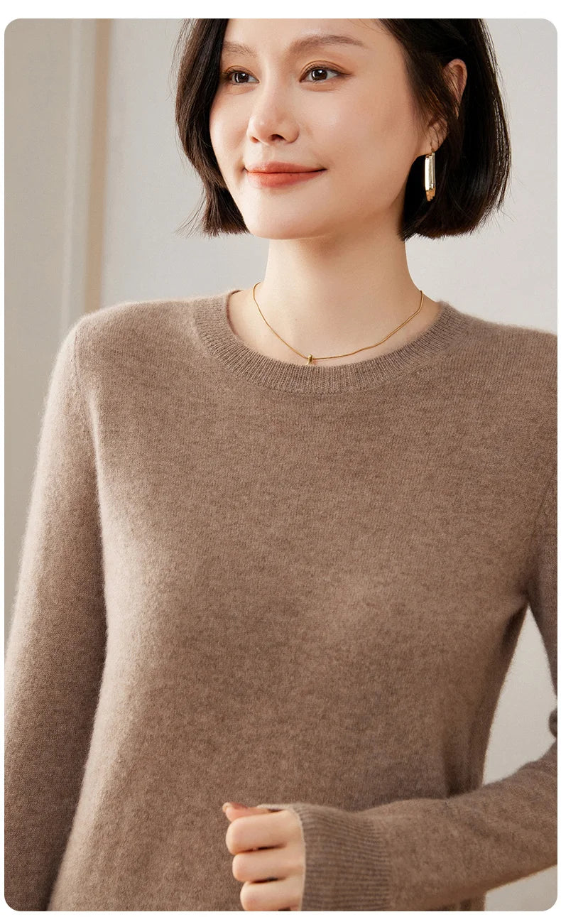 100% Pure Goat Cashmere Knitted Pullovers O-Neck