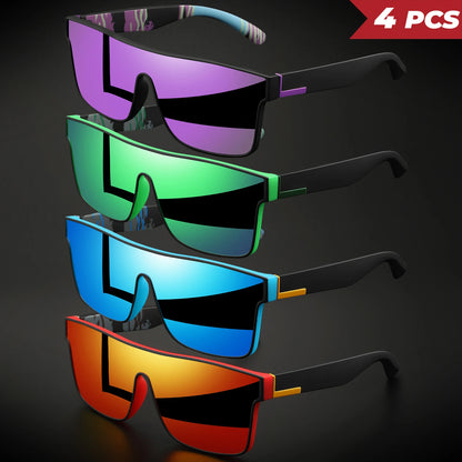 4PCS Classic Colorful Square Sports Sunglasses