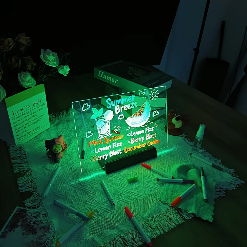 LED Note Board DIY Acrylic Night Light 7 Pens Drawing Board