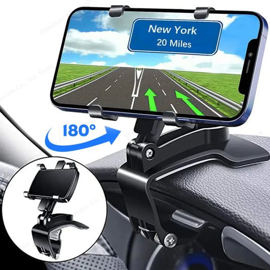 360° Rotatable Car Phone Mount - Multi-Function Clip-on Dashboard
