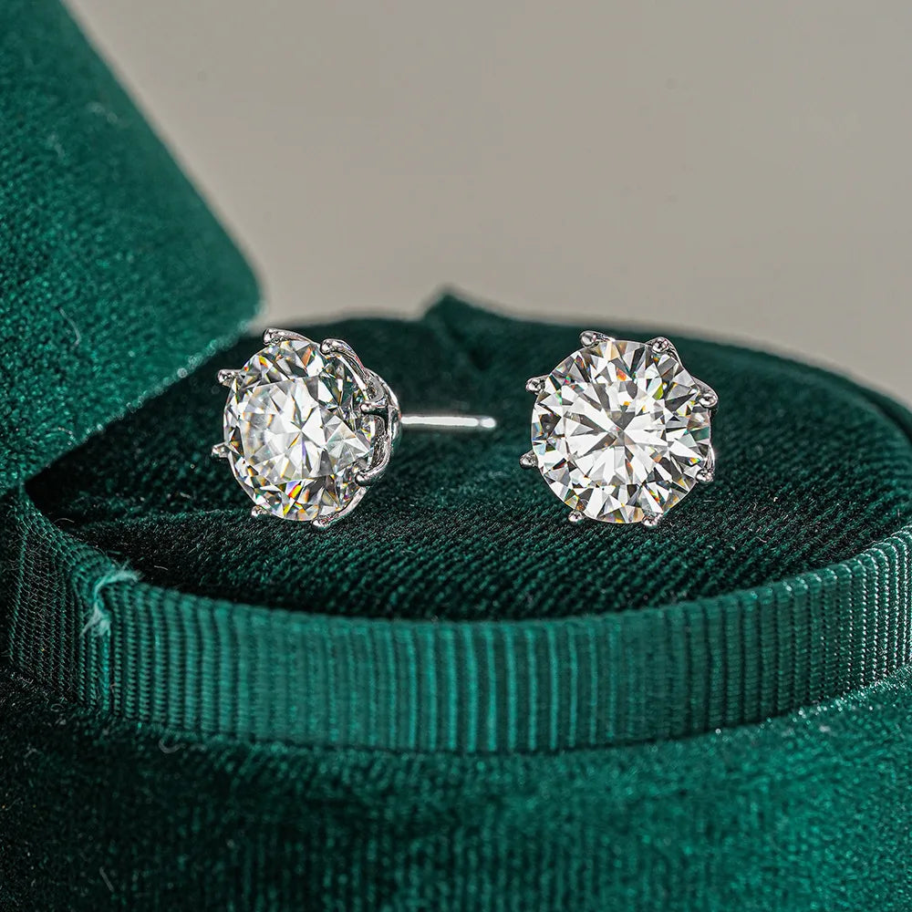 925 Silver Round Moissanite Stud Earrings