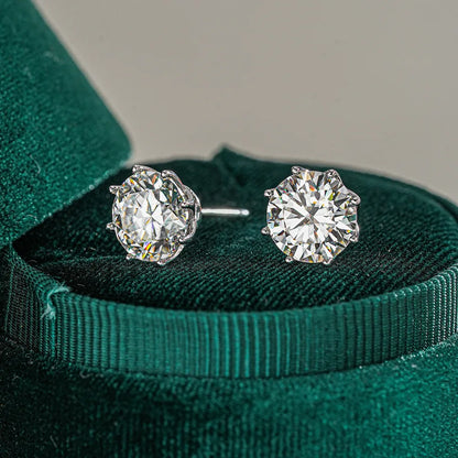 925 Silver Round Moissanite Stud Earrings