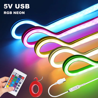 5V USB RGB LED Neon Strip Light 24key Remote Control