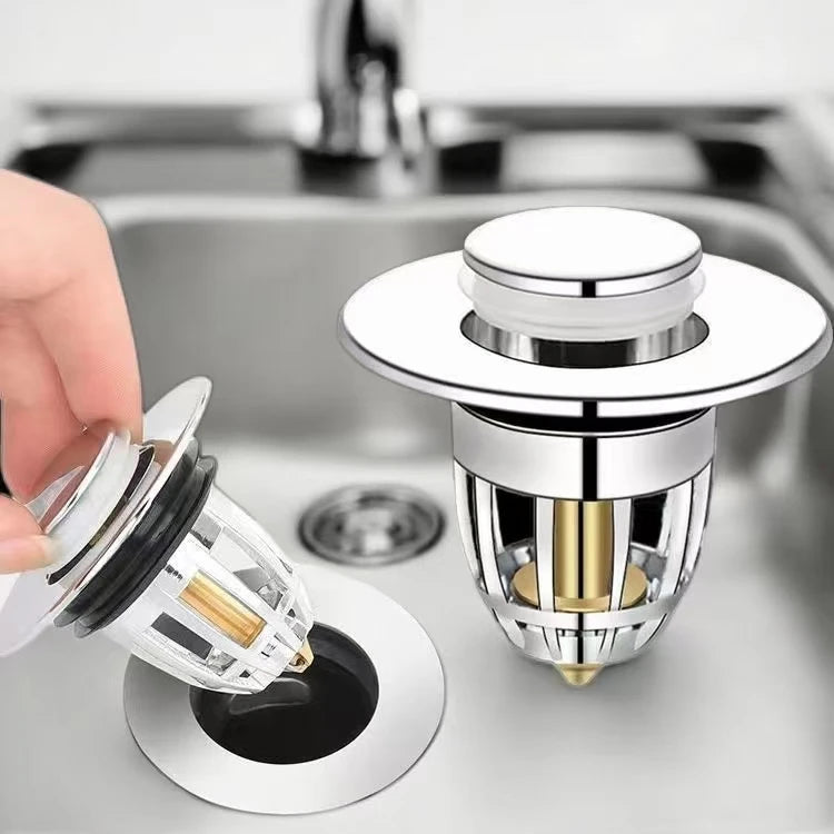 Rebound drain plug filter basin pop-up chrome sink