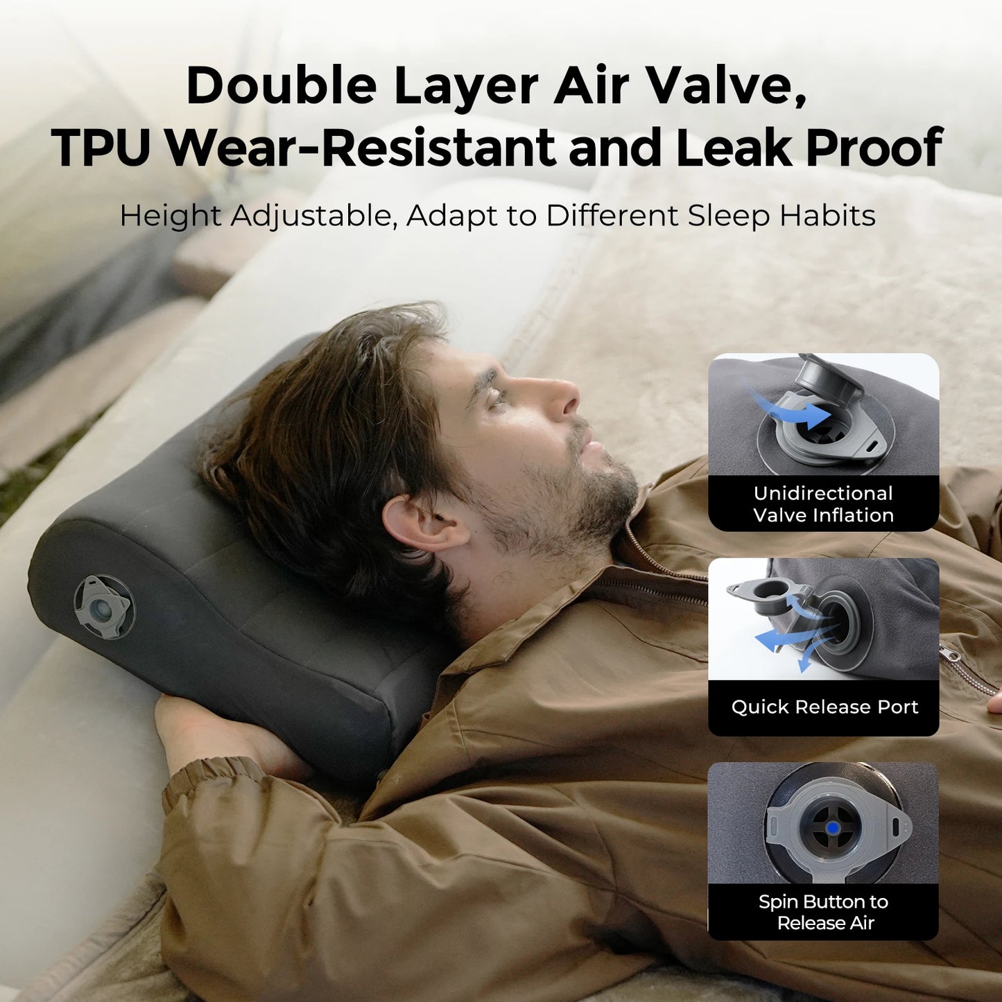 Inflatable Camping Pillow, Ergonomic Pillow