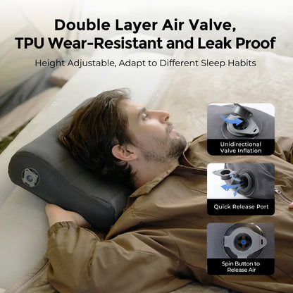 Inflatable Camping Pillow, Ergonomic Pillow