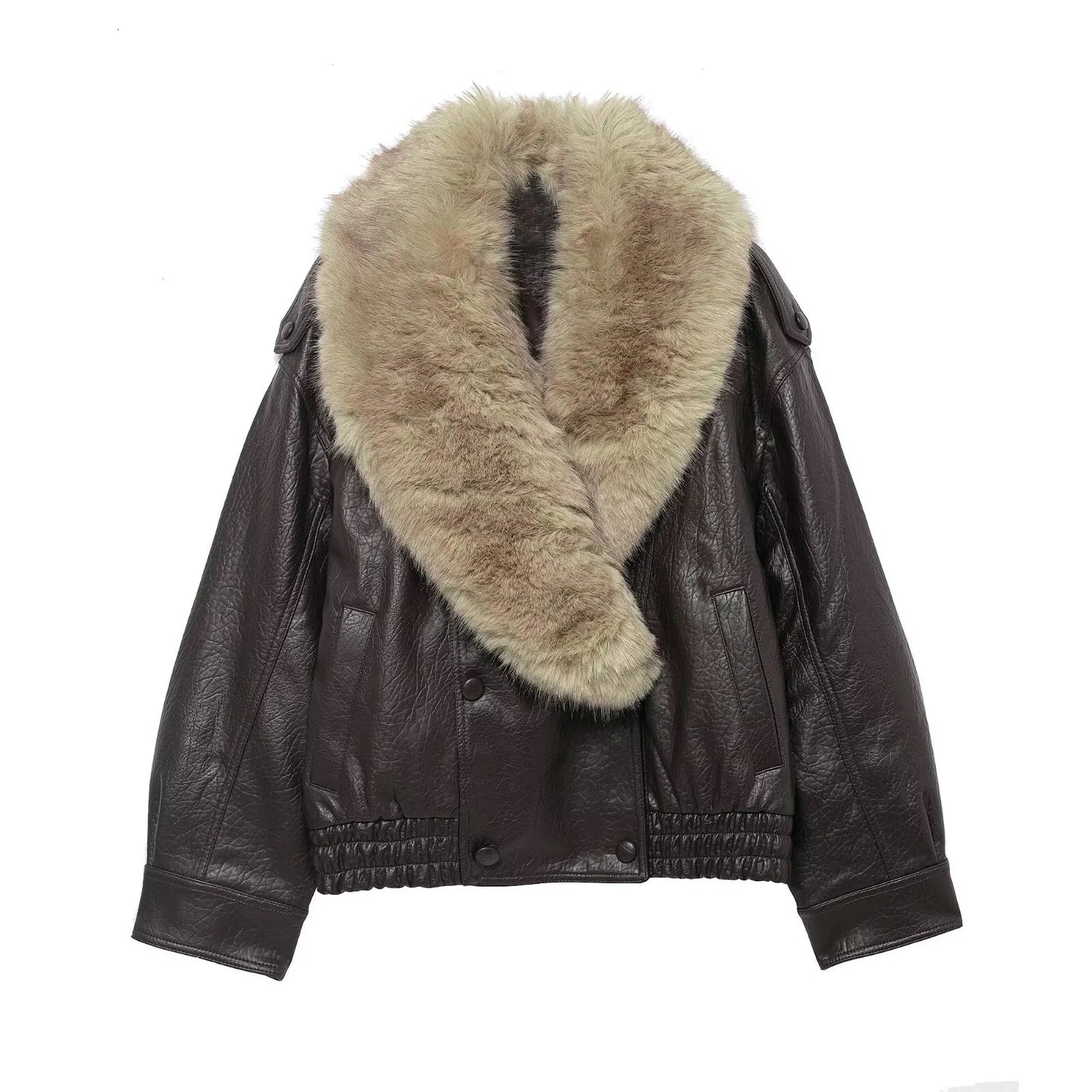 TFMLN Winter Women Loose Faux Leather Jacket