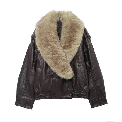 TFMLN Winter Women Loose Faux Leather Jacket