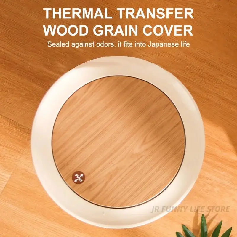 7L Round Wood Grain Trash Can Press Type Garbage Can