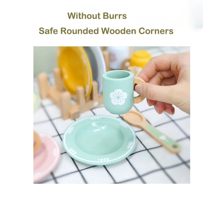 Wooden Kitchen Pretend Play Set Montessori Simulation Plates