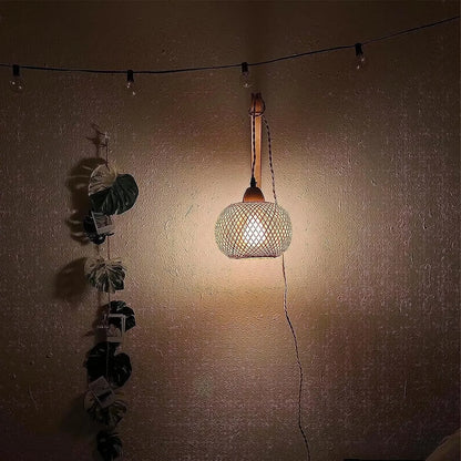 Bamboo Lantern Wall Lamp Natural Rattan Wicker E27 Chandeliers