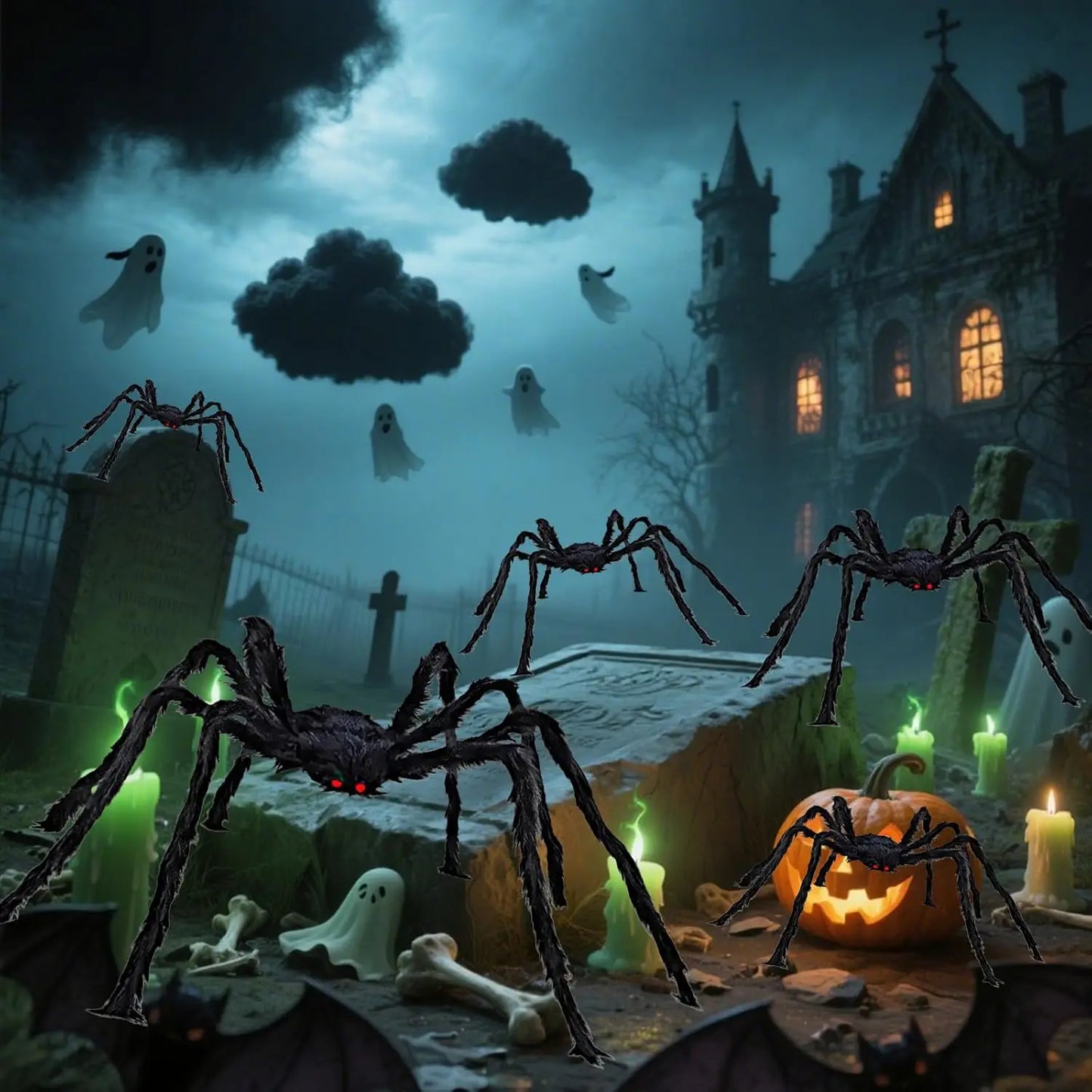 Giant Black Plush Spider Halloween Decoration Props