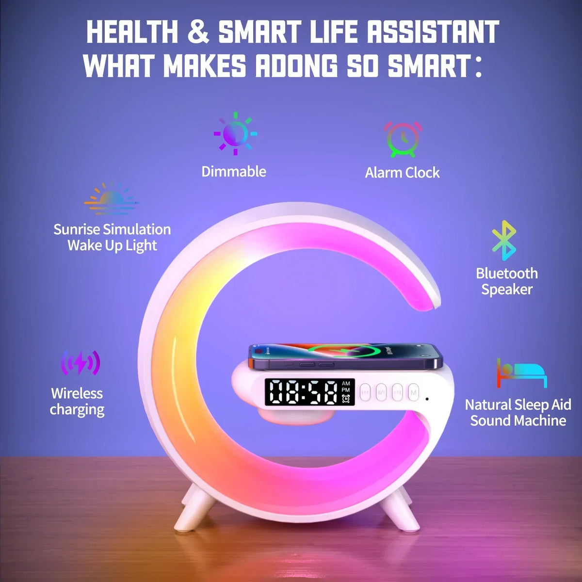 Multifunction Wireless Charger Stand Pad RGB Light Alarm Clock