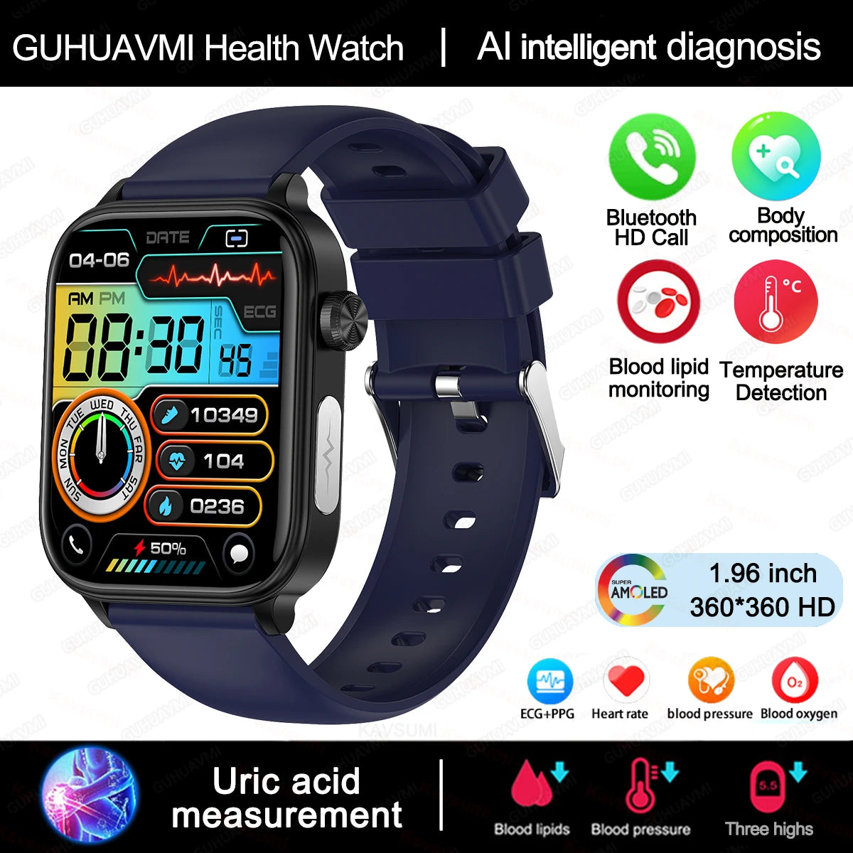 New AI Diagnosis Blood Lipids Body composition Test Smart Watch
