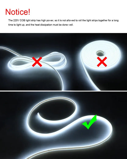 220V Led Strip with ON/OFF Switch Waterproof COB LED Strip