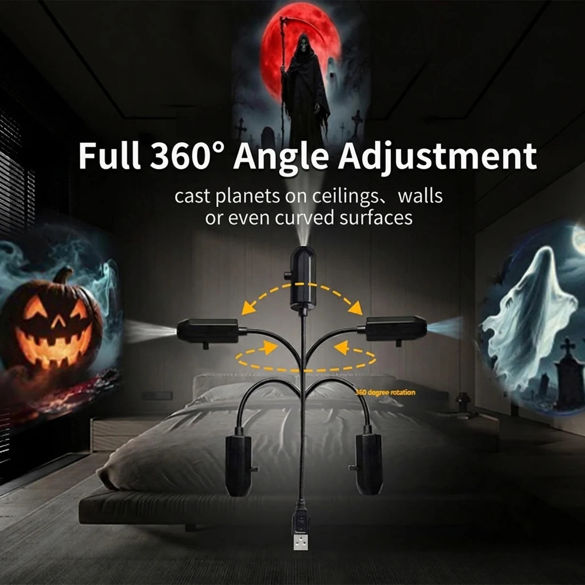 USB Halloween Projector Light 6 Patterns Mini LED Spooky