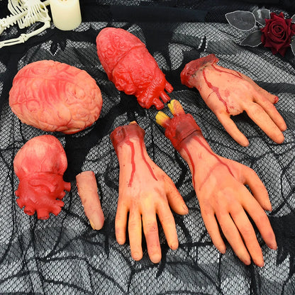 Horror Halloween Party Props Scary Bloody Fake Hand Finger Leg Foot Heart