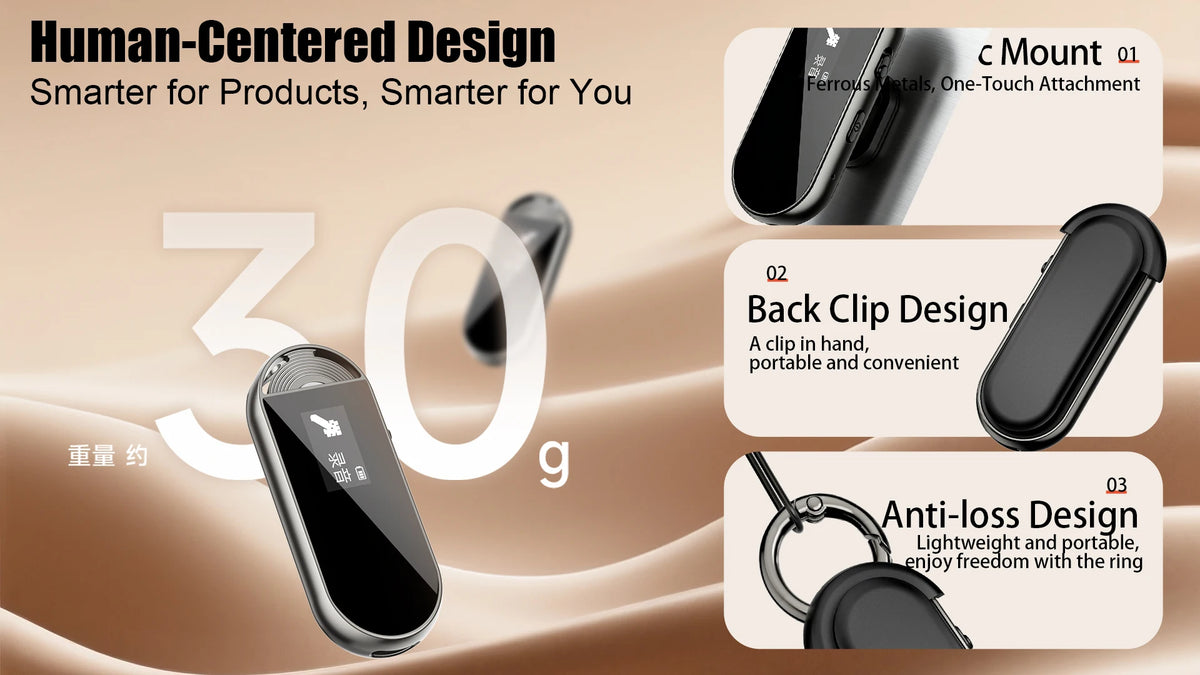 Mini AI Voice Recorder Pen, 30.6g, Magnetic Clip-on Design