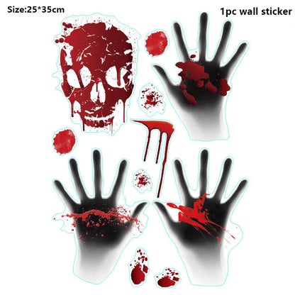 Halloween Wall Doors Windows Stickers Blood Handprint Footprint Skull Pattern