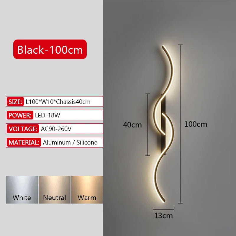 Long Strip LED Wall Lamp Modern Remote Control Dimming Living Roomdecor