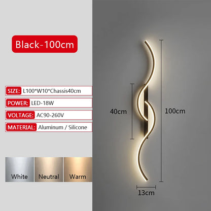 Long Strip LED Wall Lamp Modern Remote Control Dimming Living Roomdecor