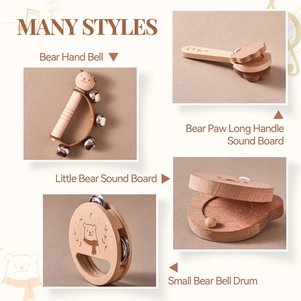 Montessori Wooden Toy Multicolor Xylophone Bell Beads