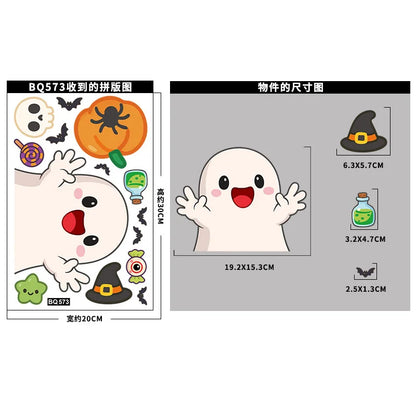 Halloween Window Glass Stickers Cartoon Pumpkin Lantern Candy Bat