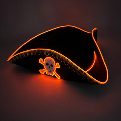 Halloween LED Black Pirate Hat For Adult Pirate Theme Party