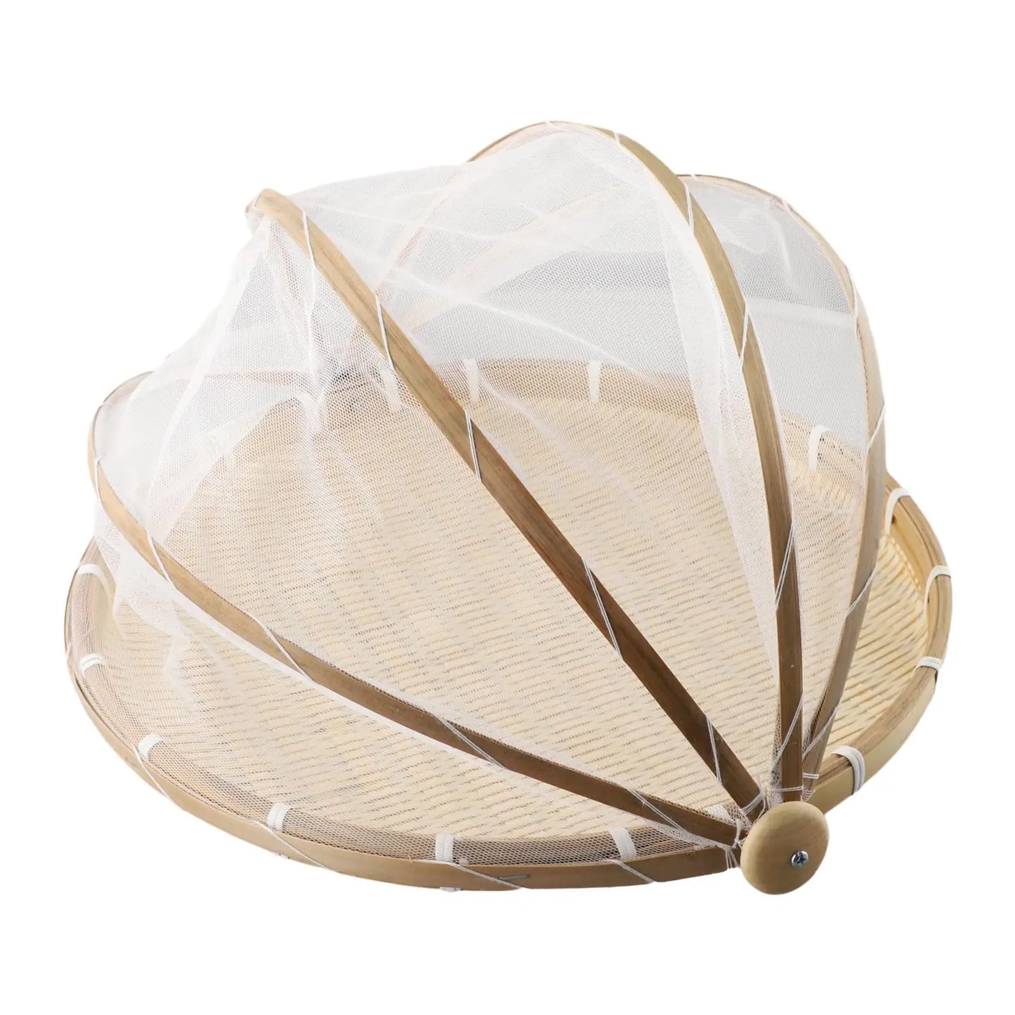 Handmade Bamboo Basket With Net Mesh Cover Kitchen Bread