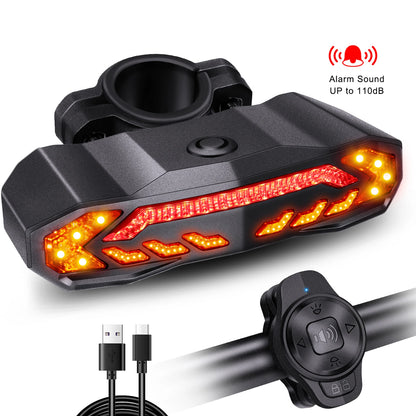 Wireless Bicycle Alarm Rear Tail Light With Turn Signal IP65