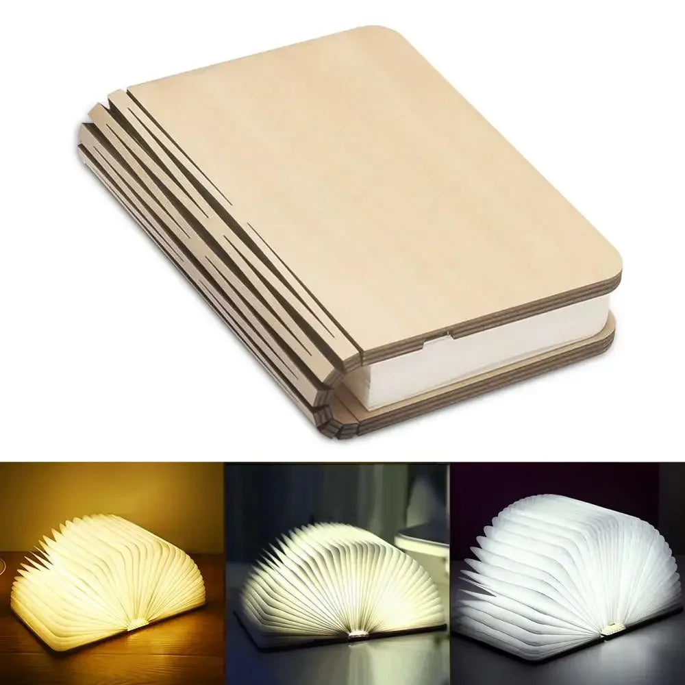 3D Wooden Foldable LED Book Night Light 3 / 5 Lighting Colors