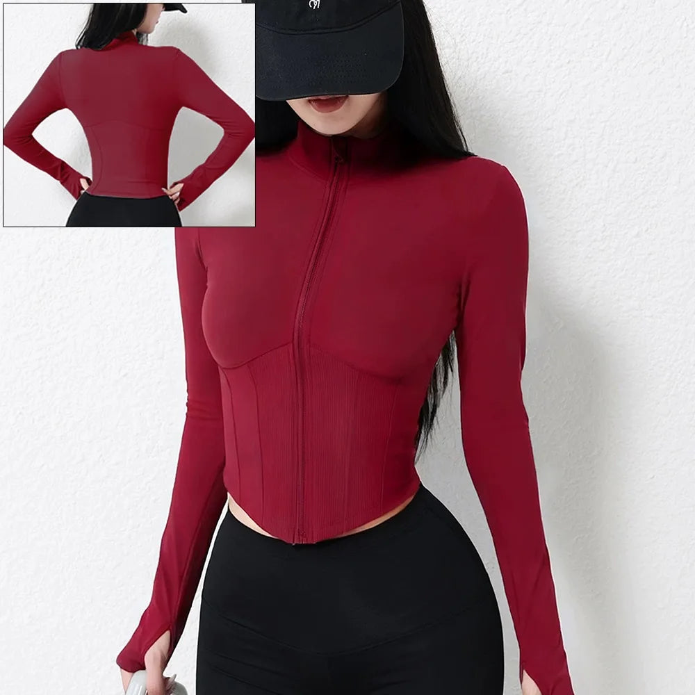 Cloud Hide Front Zipper Sports Jacket for Woman Long Sleeve