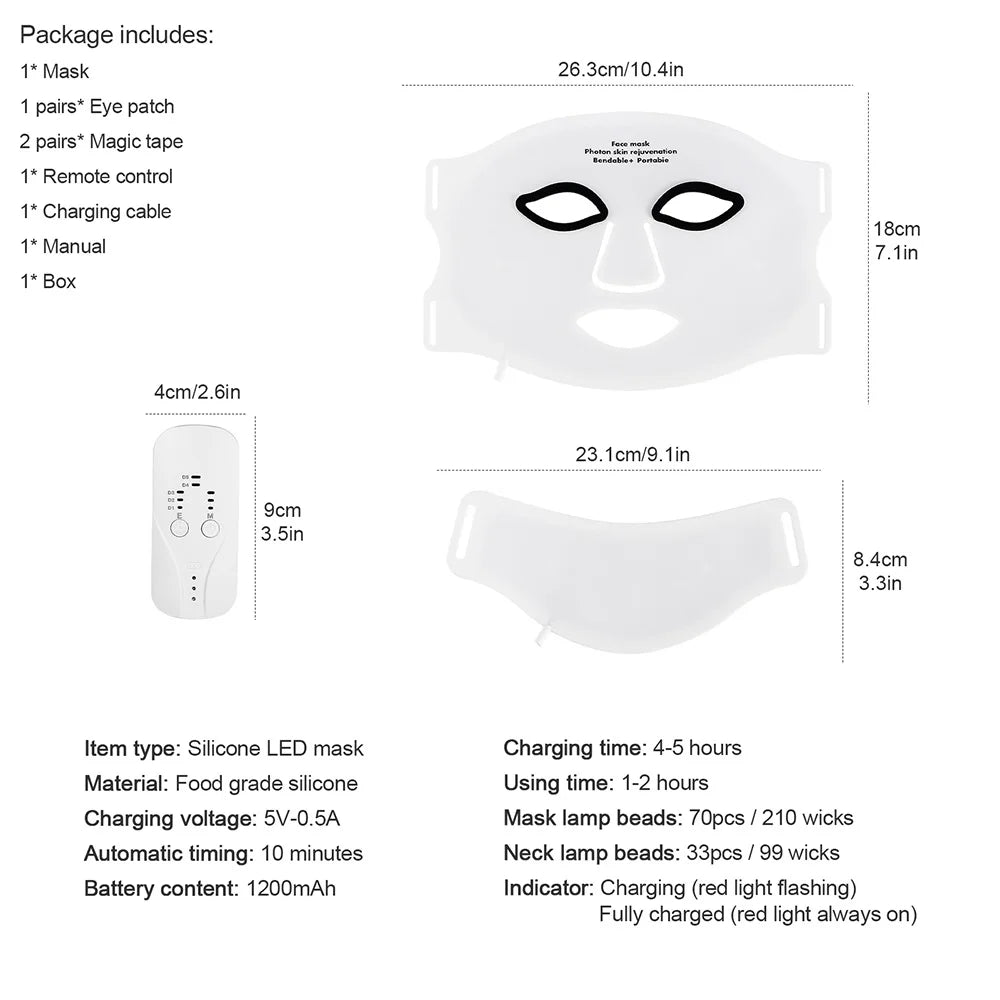 Silicone LED Mask Face With Neck 7 Colors LED Photo