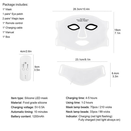 Silicone LED Mask Face With Neck 7 Colors LED Photo