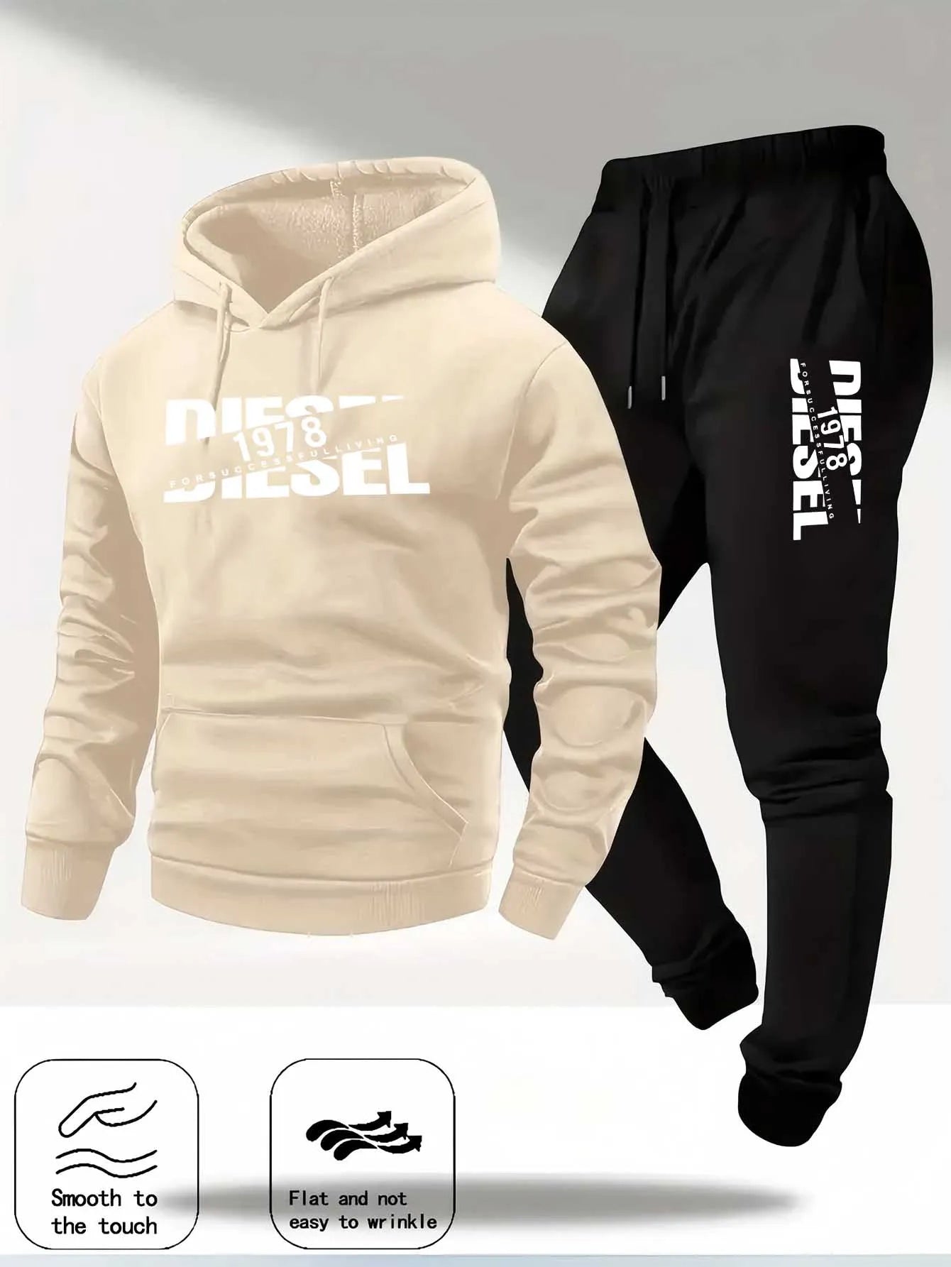 Men Fashion Print Tracksuit Hooded Sweatshirt + Sweatpants Set