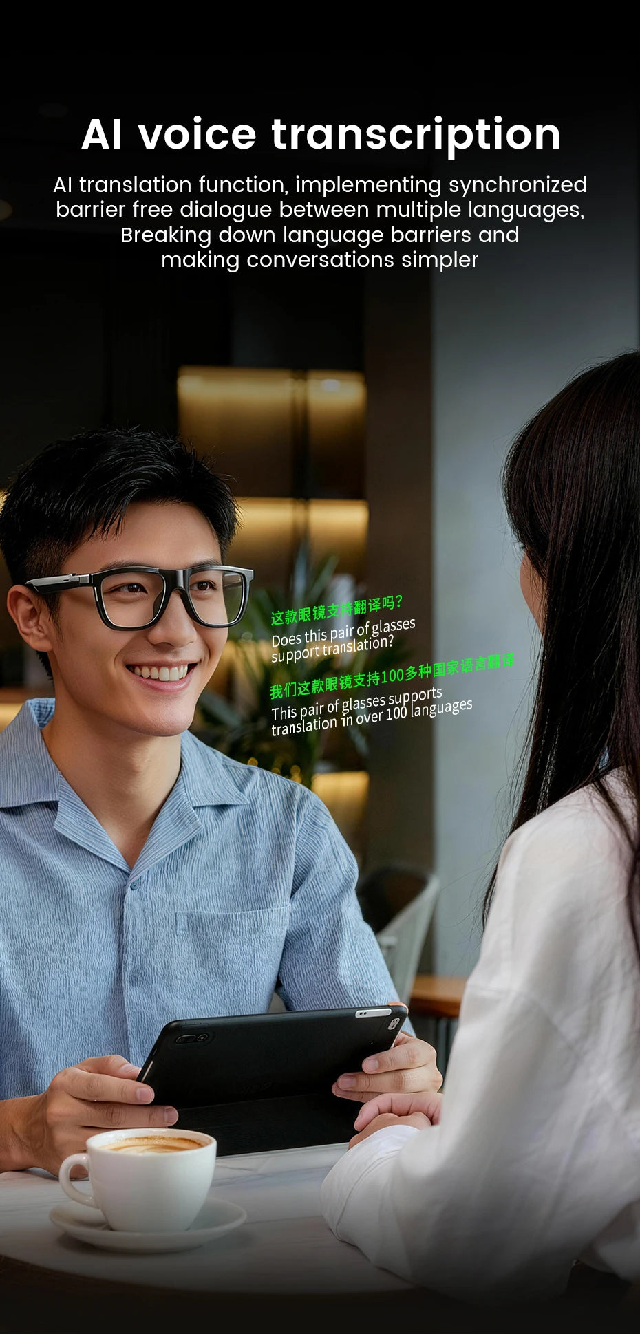 New Touch-Color Change Smart Audio Glasses Men AI Video