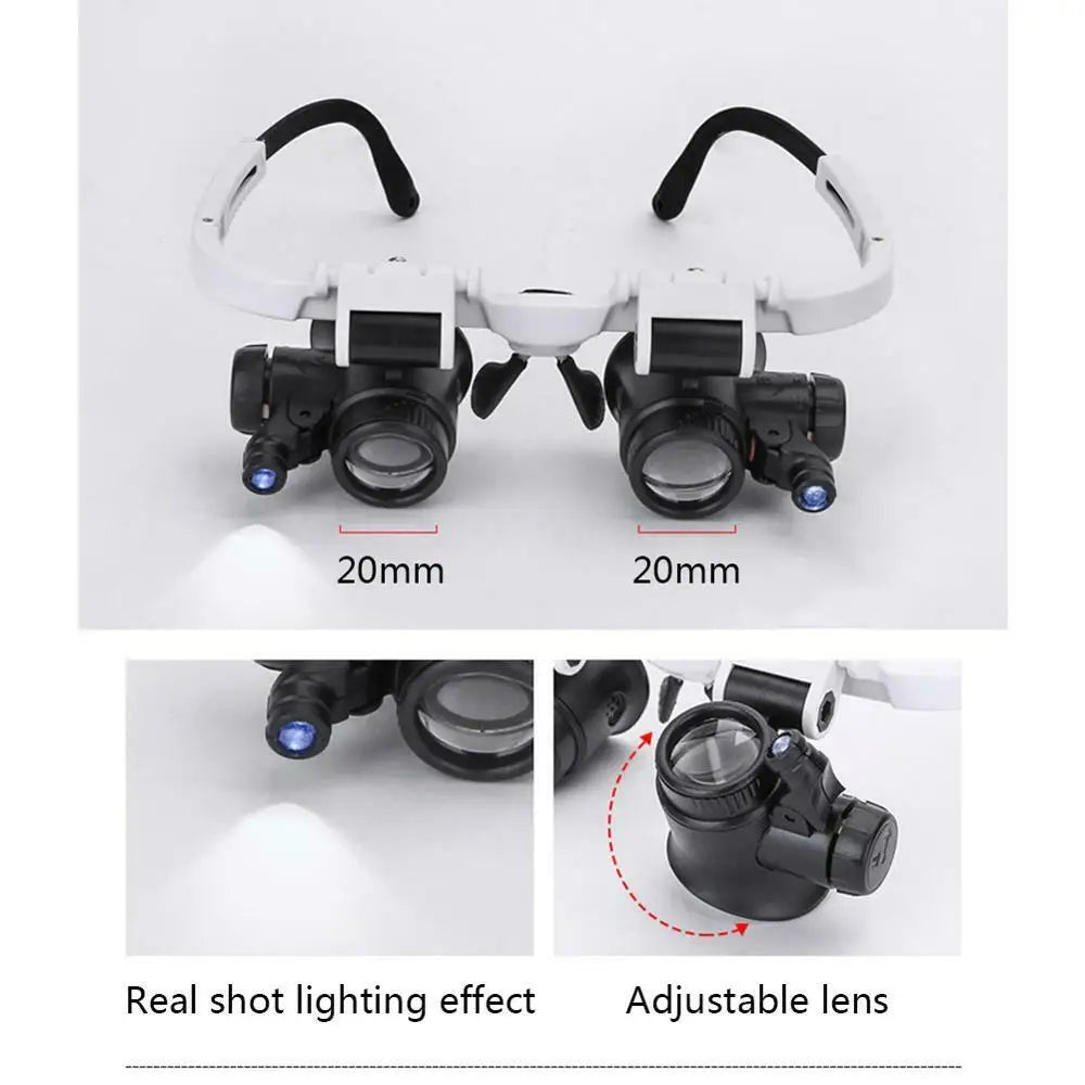 2XLED Watch Jeweler Repair Magnifier Head-Mounted
