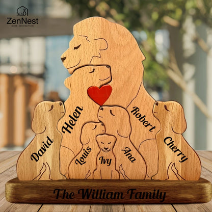 Wooden Lion Family Puzzle Ornament DIY Custom Name