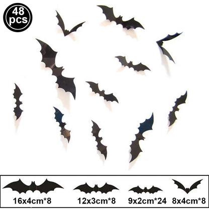 12pcs/Pack 3D Halloween Hanging Bats Wall Stickers
