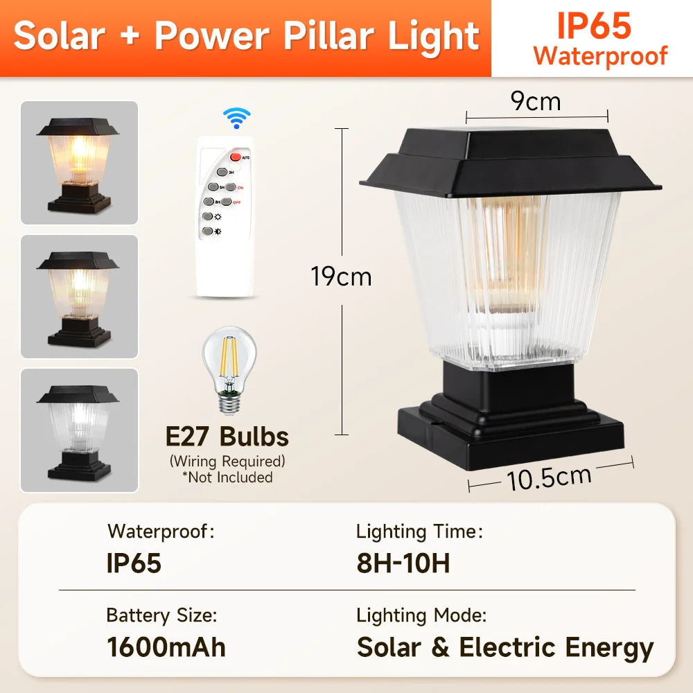 Outdoor Lighting Pillar Lights Remote Control Solar Chapiter Lamp